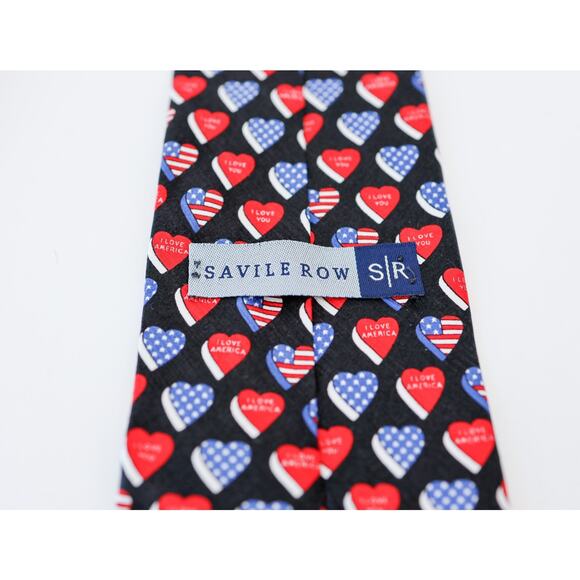 VTG Savile Row I Love American Heart Flag Silk Tie Grandpa Patriotic USA Made - Picture 3 of 13